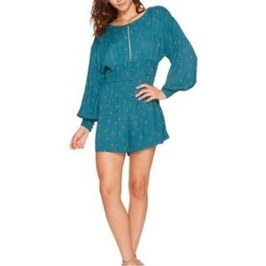 Free People Love Grows Green Combo Boho Long Sleeve Romper Size XS